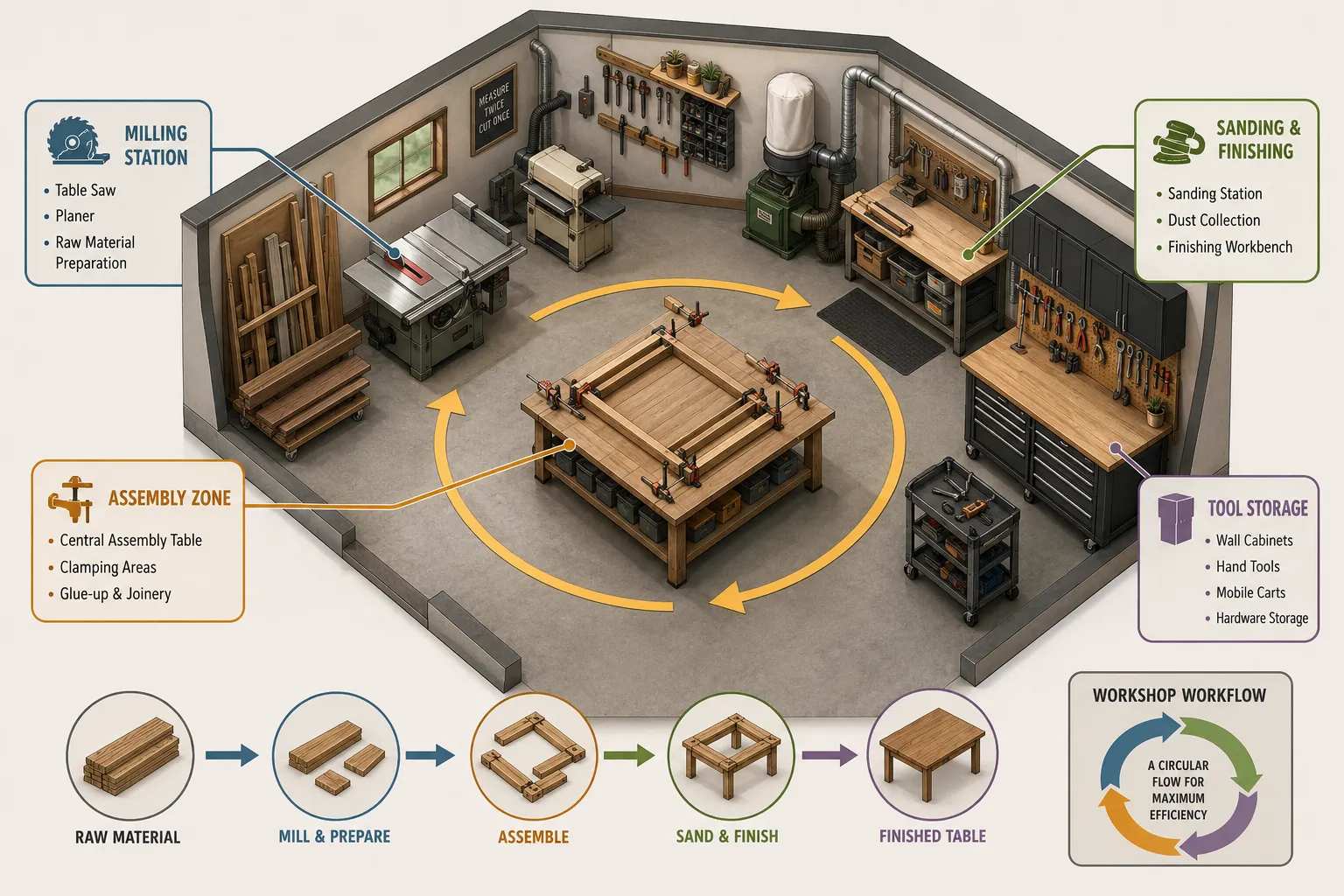 The Central Assembly Table: The Heart of Your Small Workshop Setup for Table Projects