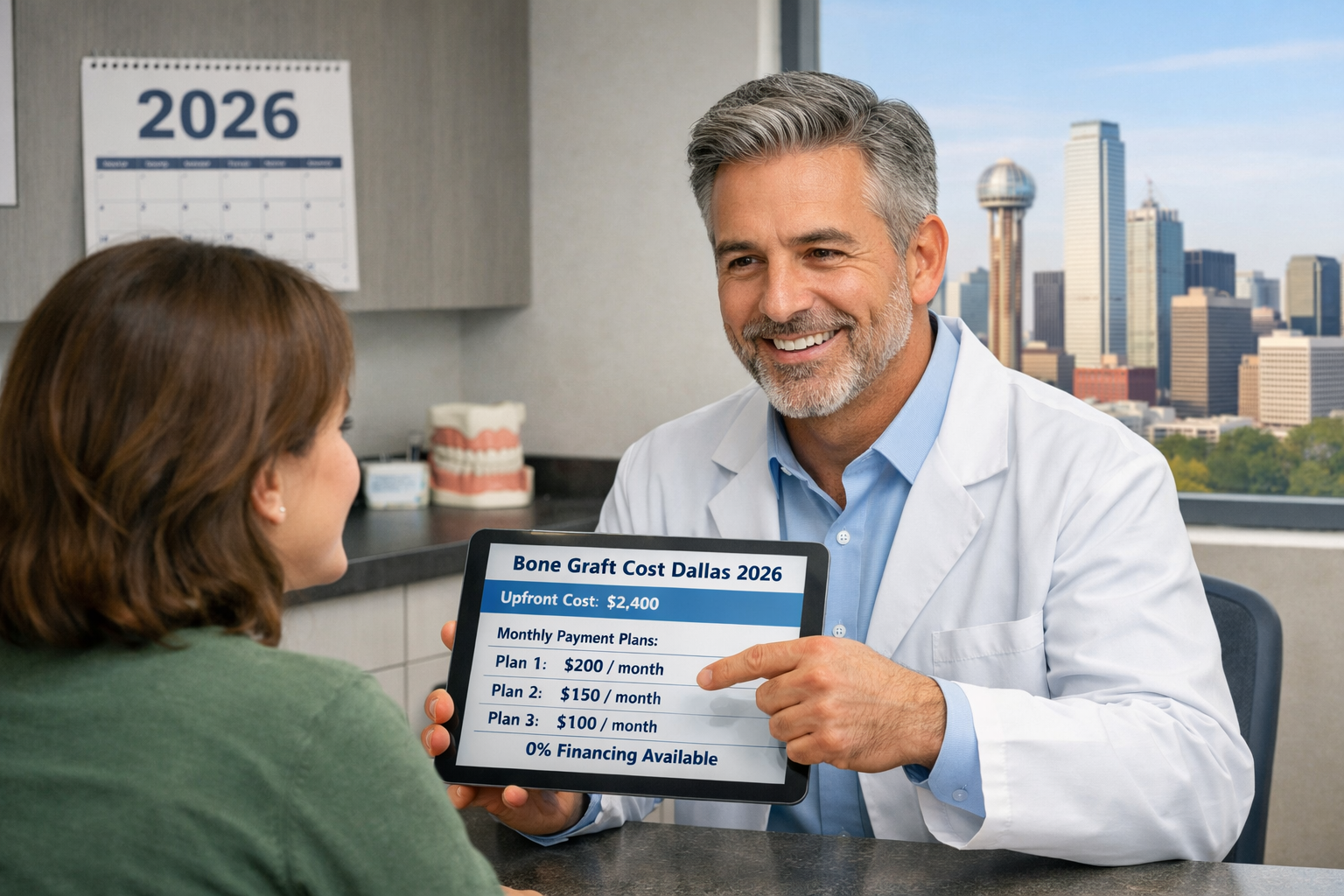 () image depicting a person consulting with a friendly, reviewing a tablet displaying a financial breakdown or payment plan