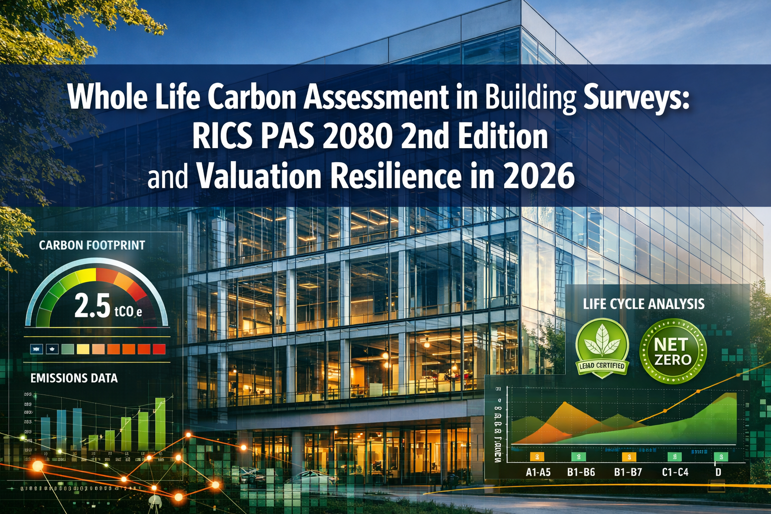 Professional () hero image with : 'Whole Life Carbon Assessment in Building Surveys: RICS PAS 2080 2nd Edition and Valuation