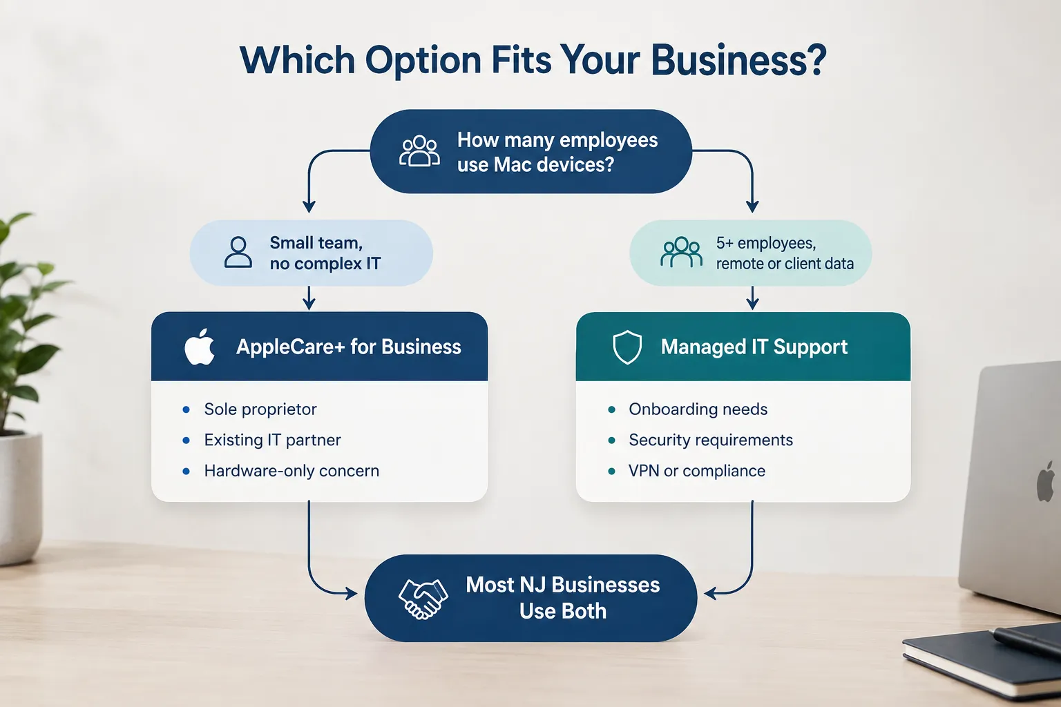 When should a business choose managed IT support instead of AppleCare+?