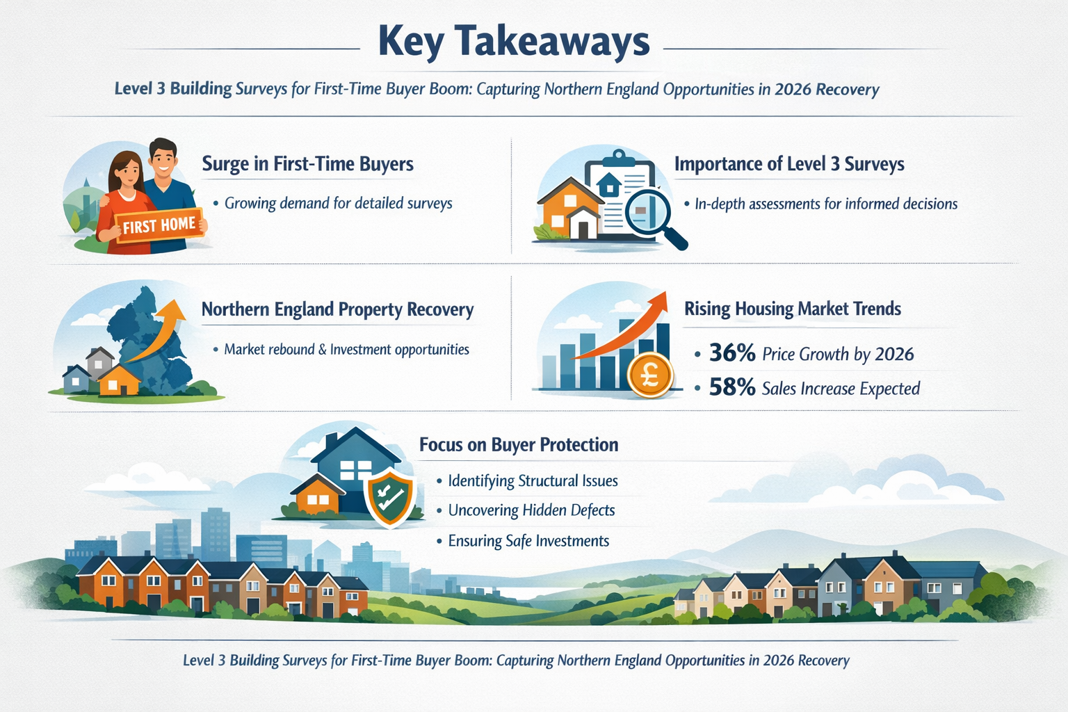 Professional landscape infographic () for article "Level 3 Building Surveys for First-Time Buyer Boom: Capturing Northern