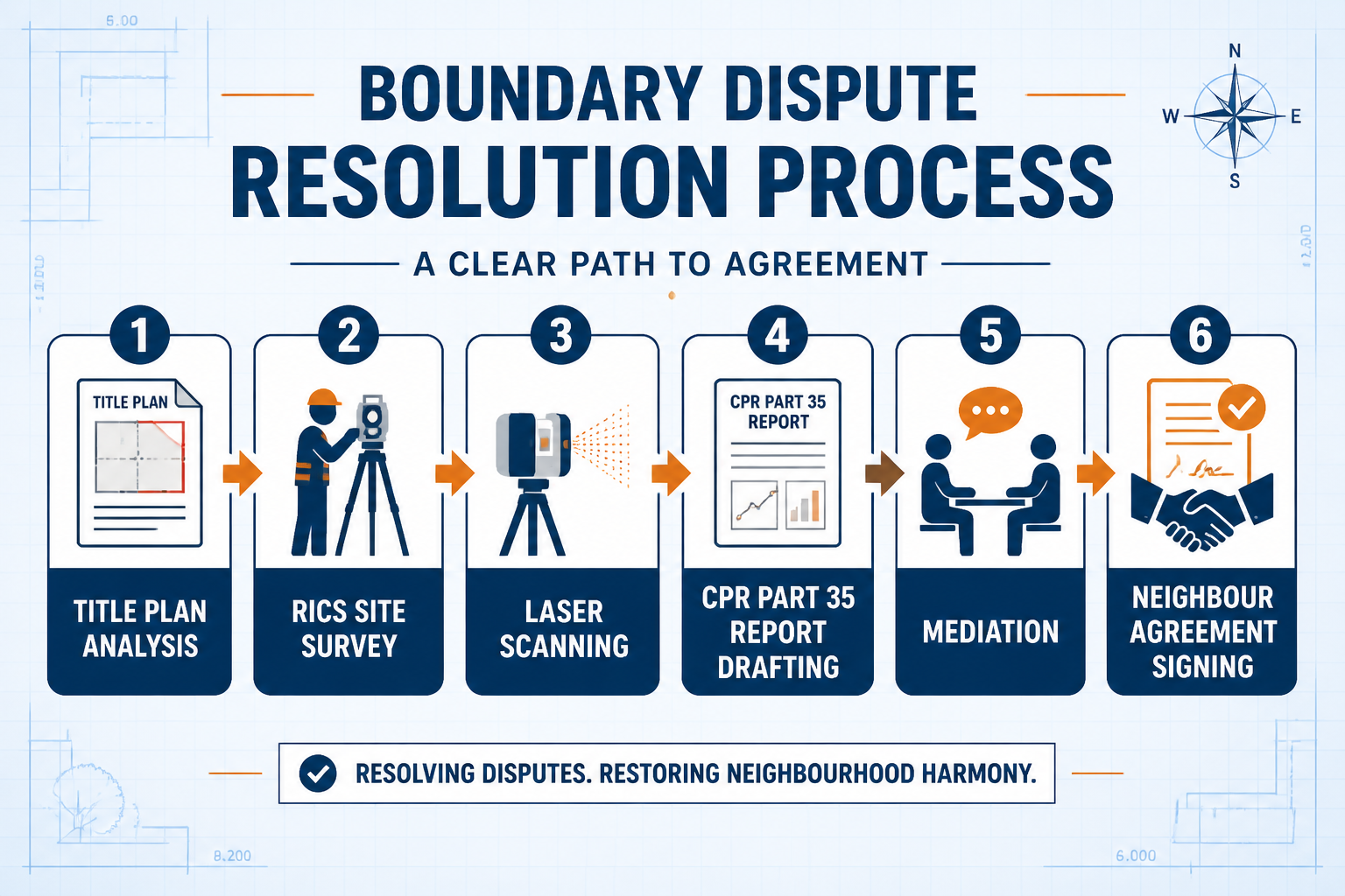 Detailed () infographic-style illustration showing a step-by-step flowchart of the boundary dispute resolution process: