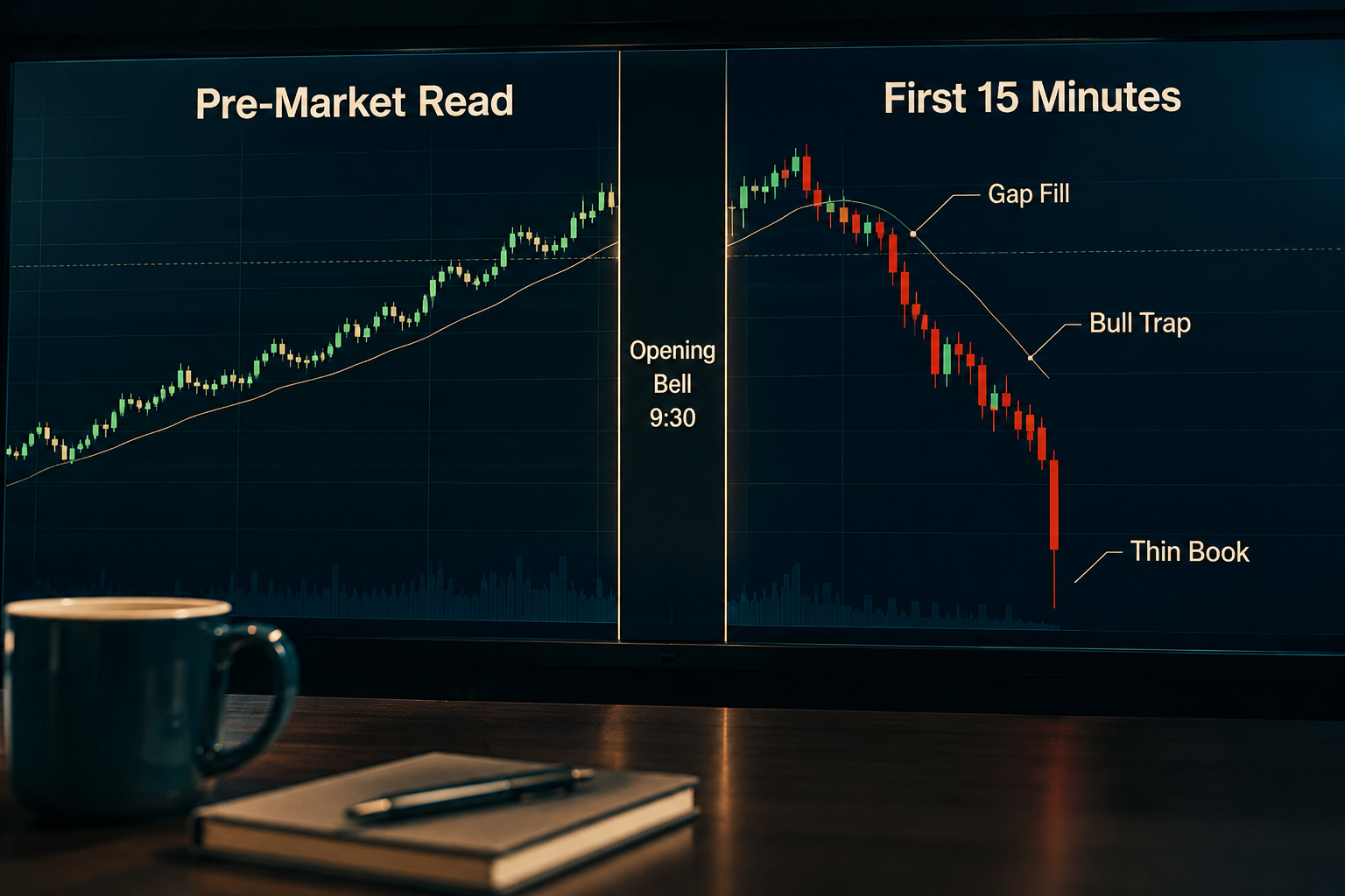 Gap size versus average true range calculator for pre-market futures