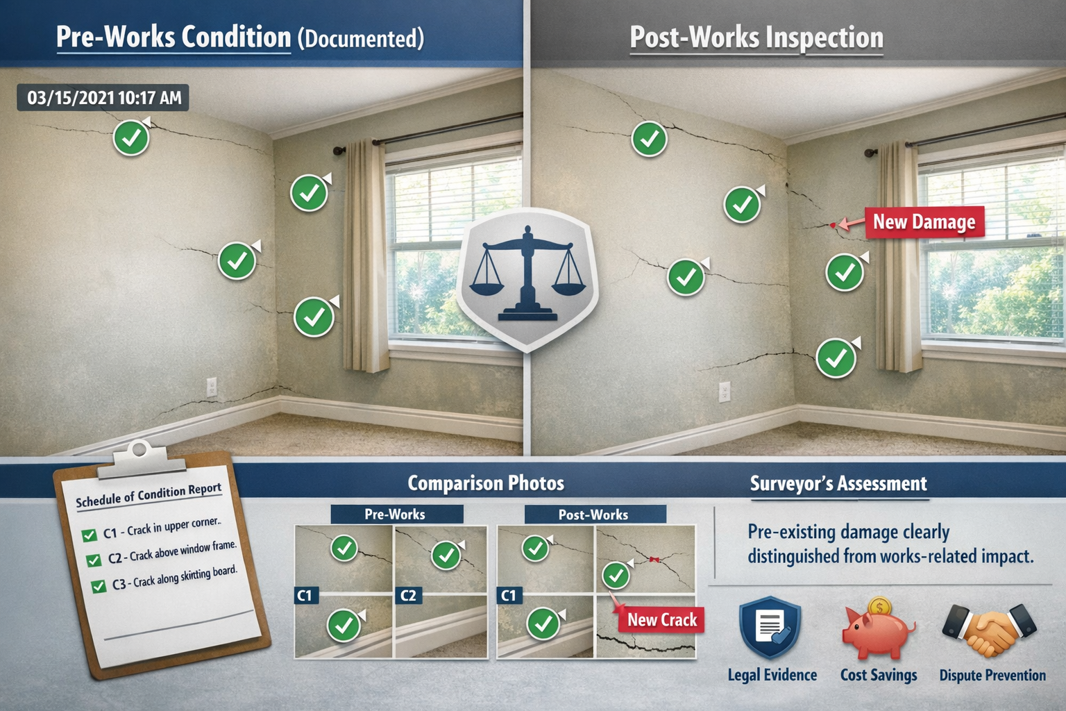 () professional comparison layout showing two identical residential rooms side-by-side in split-screen format demonstrating
