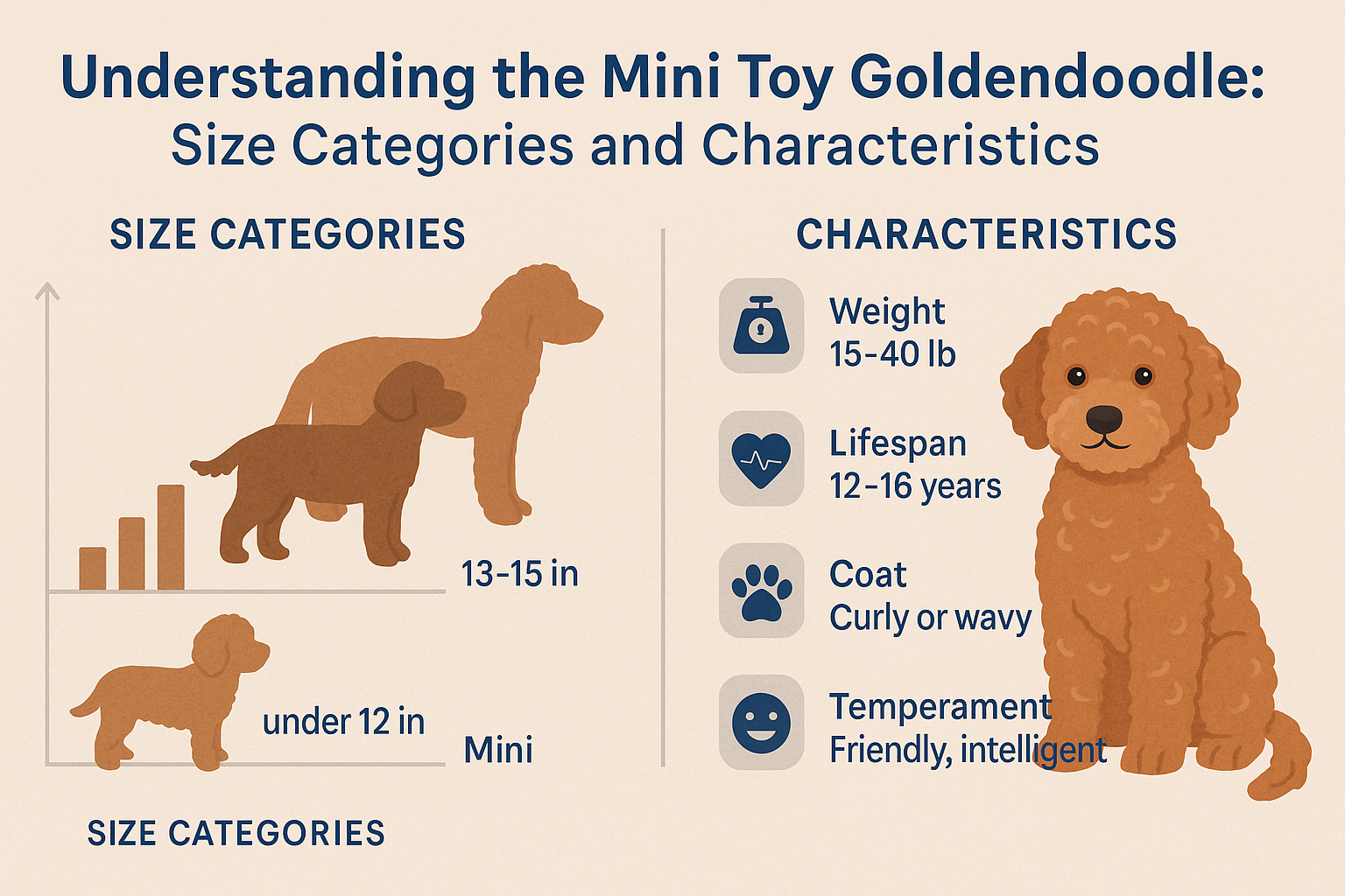Professional landscape infographic (1536x1024) for article "Mini Toy Goldendoodle: Your Complete 2025 Guide to America's Most Adorable Desig
