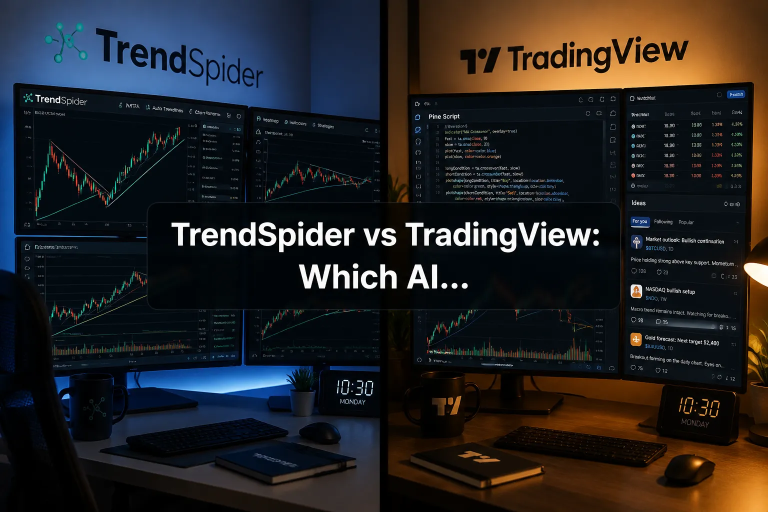 Professional () hero image with (≤42 chars): 'TrendSpider vs TradingView: Which AI…' in crisp white on a dark