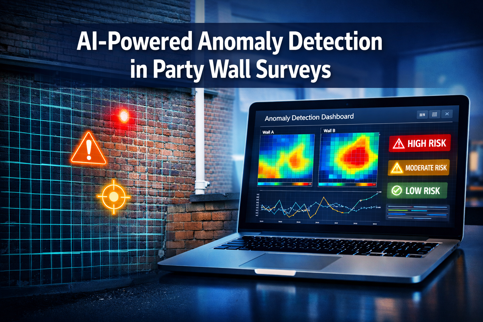 Professional () hero image with 'AI-Powered Anomaly Detection in Party Wall Surveys' in extra large white with dark and