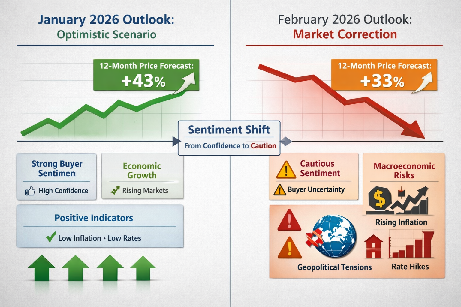 Detailed () image showing dual timeline comparison chart for 2026 market outlook: left panel displays January 2026