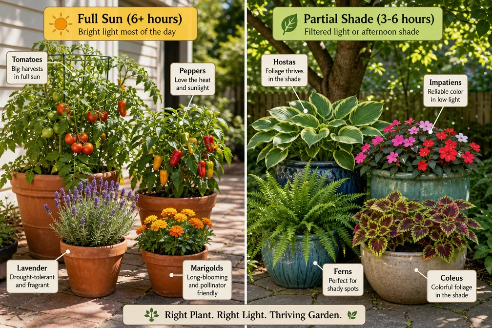 Container Gardening in Full Sun vs. Shade