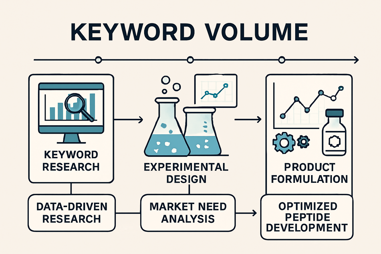 An illustrative diagram (1536x1024) demonstrating the practical application of 'Keyword Volume' insights in designing and optimizing laborat
