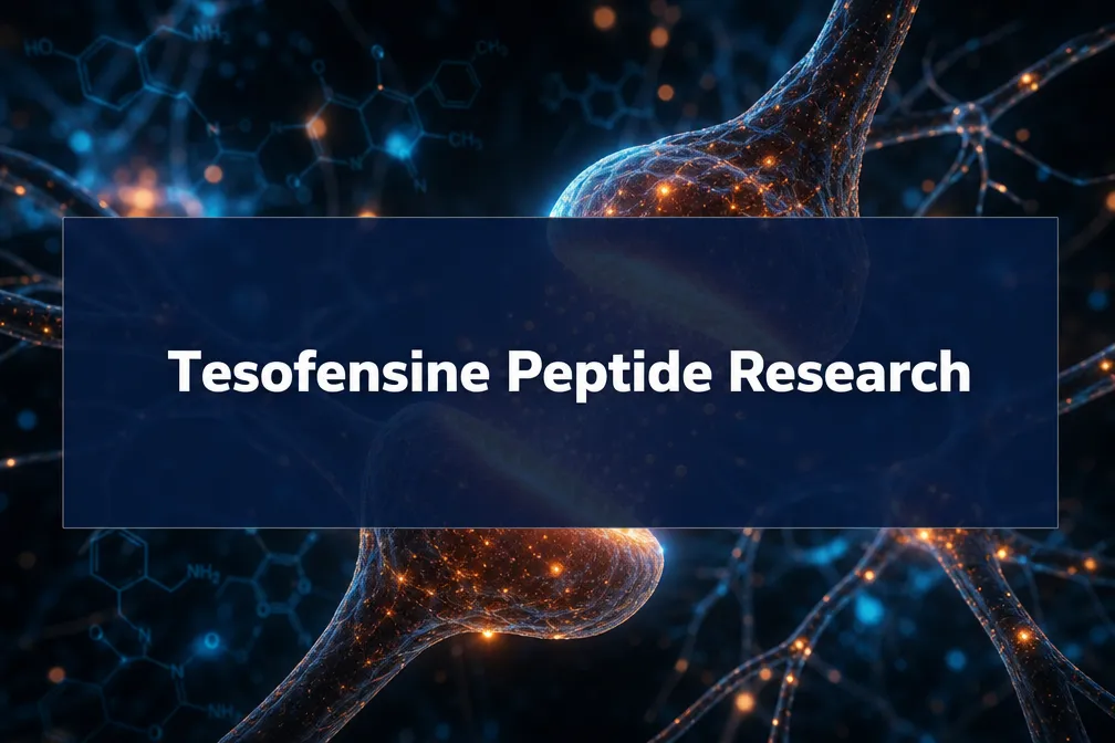 Professional () hero image with (≤42 chars): 'Tesofensine Peptide Research' in crisp white centered on a deep navy