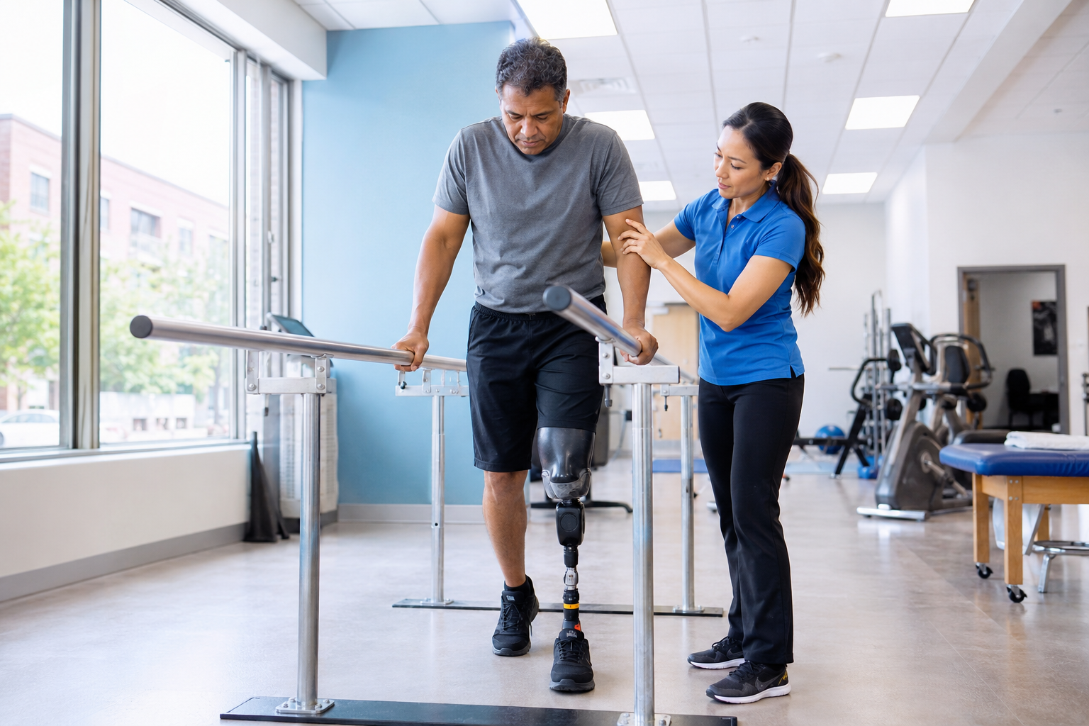 therapist in a rehabilitation clinic working a patient 