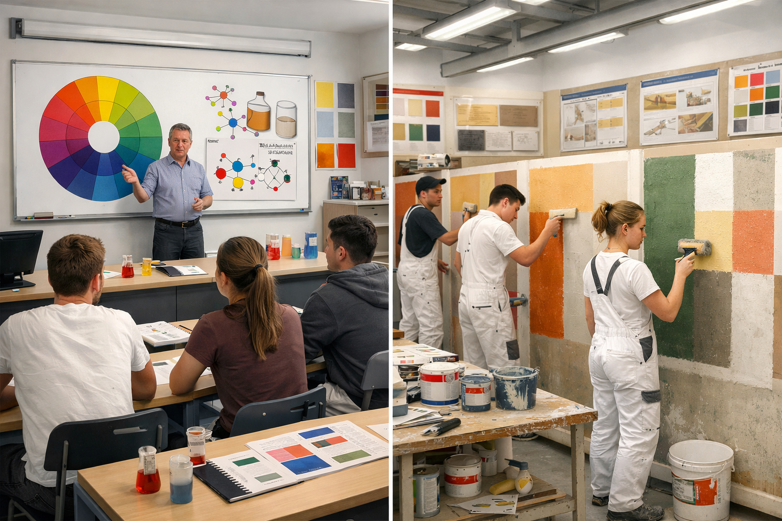 no text on the images. Detailed landscape format (1536x1024) image showing comprehensive overview of Austrian dual education system for pain