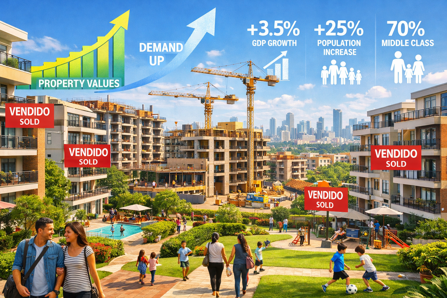 Detailed () image showcasing vibrant mid-market residential neighborhood in Brazil with modern 8-12 story apartment