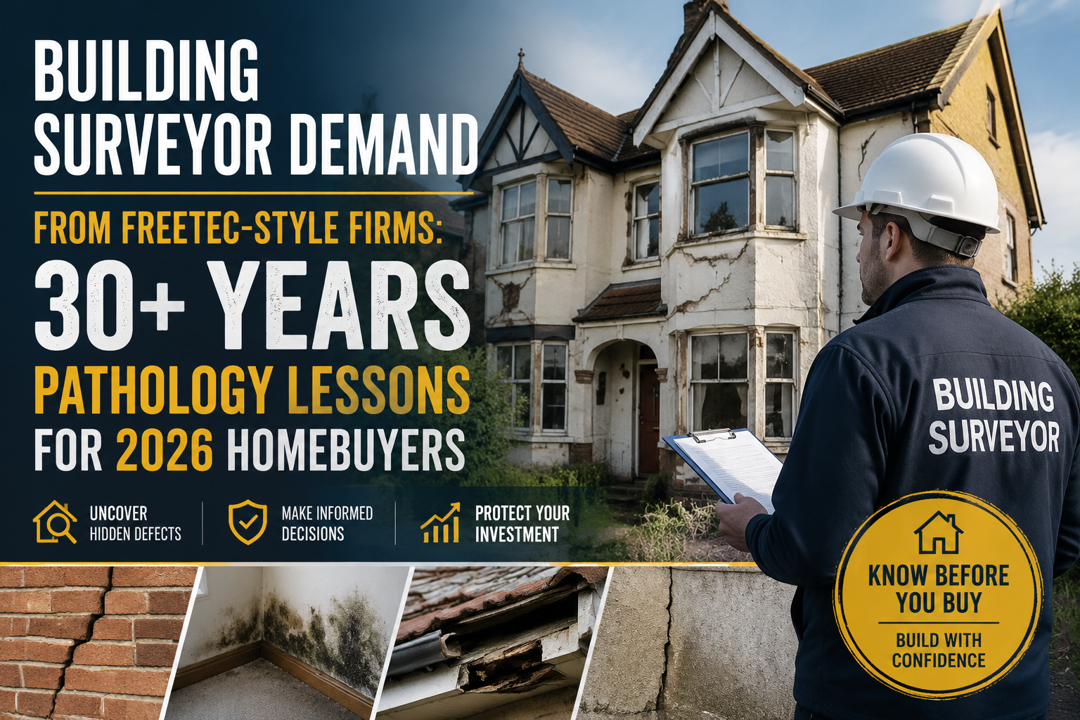 Professional landscape hero image () with : "Building Surveyor Demand from Freetec-Style Firms: 30+ Years Pathology Lessons