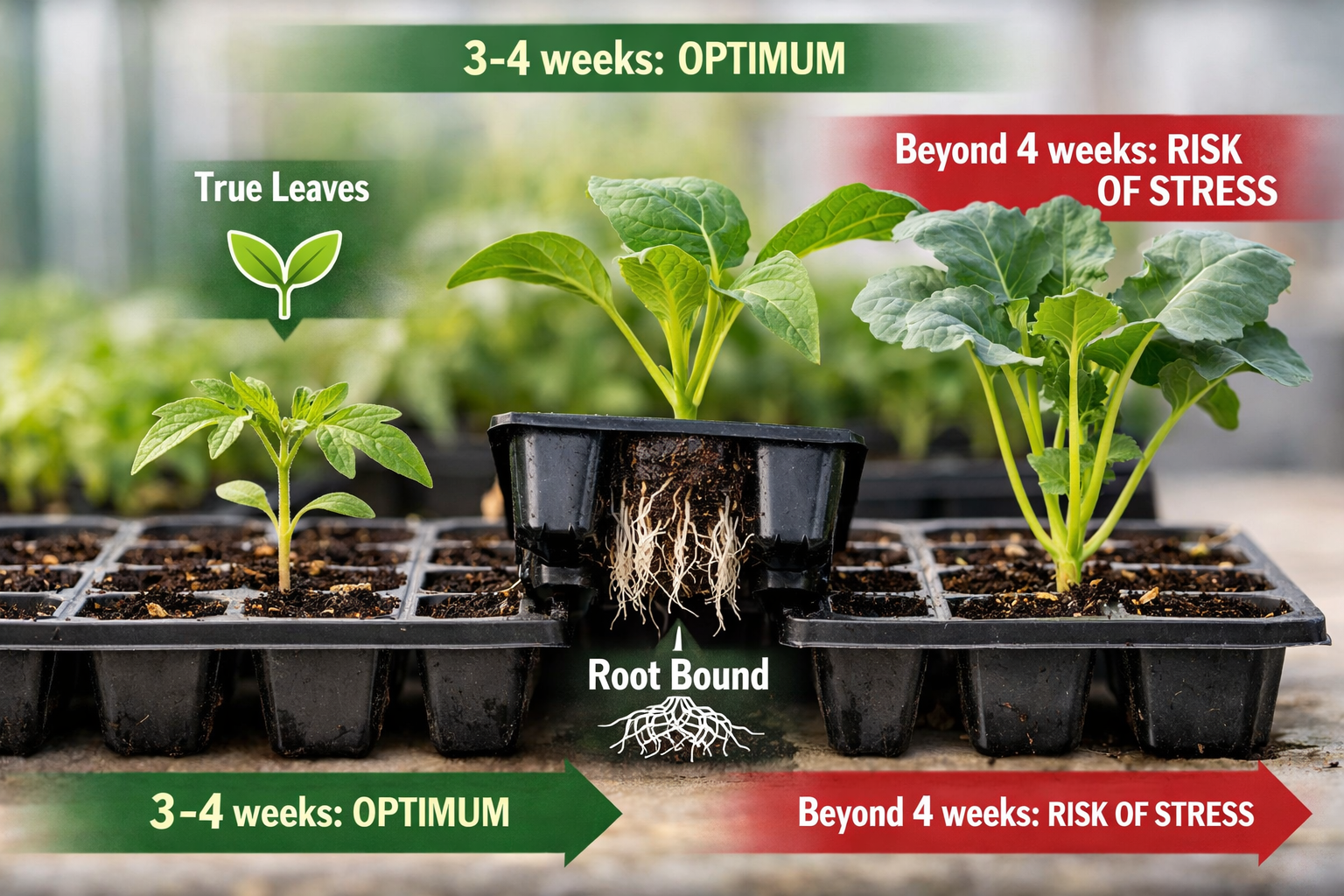 How long can vegetable seedlings stay in seed trays before transplanting?