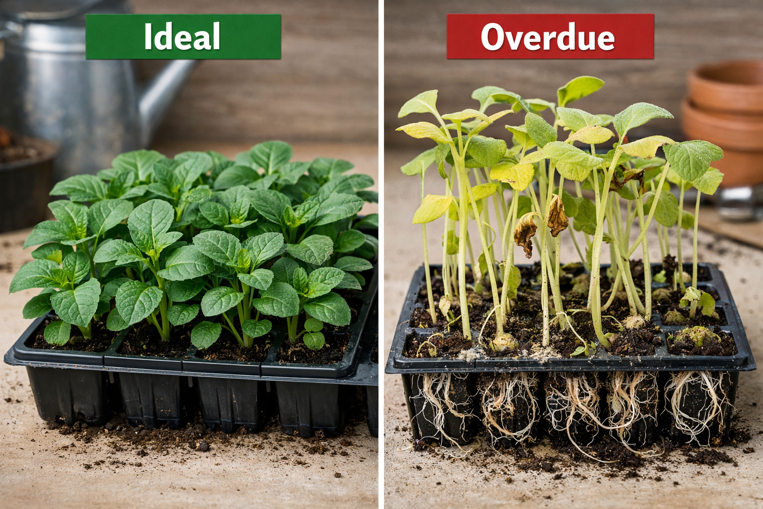 How long can vegetable seedlings stay in seed trays before transplanting?