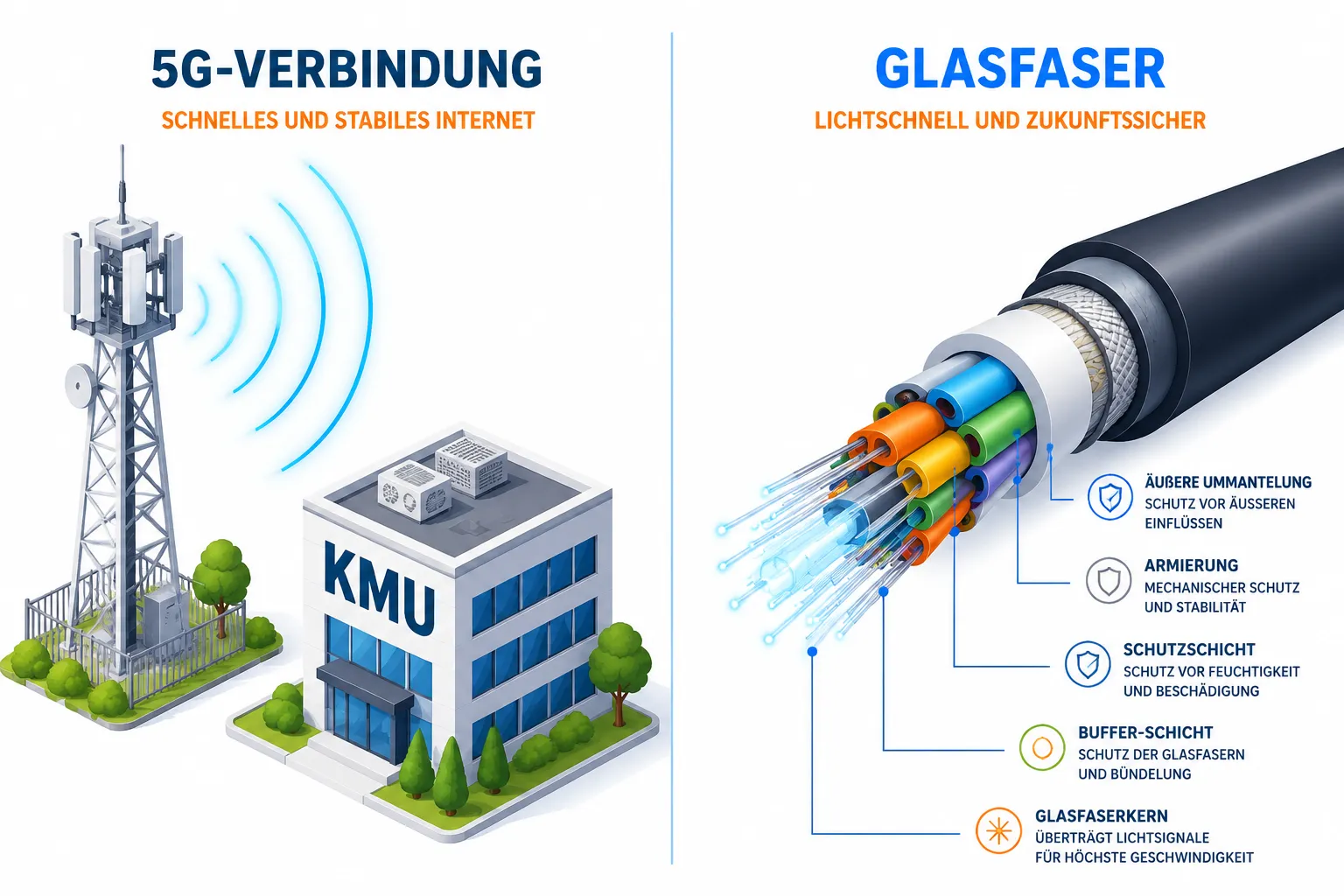 Wie schneidet 5G Business Internet im Vergleich zu Glasfaser ab?