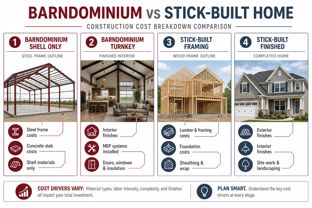 Barndominium Cost Per Square Foot vs. Traditional Home
