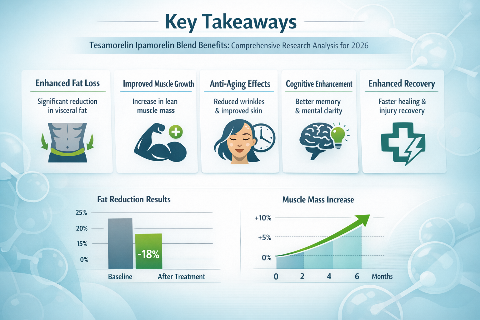 Professional landscape infographic (1536x1024) for article "Tesamorelin Ipamorelin Blend Benefits: Comprehensive Research Analysis for 2026"