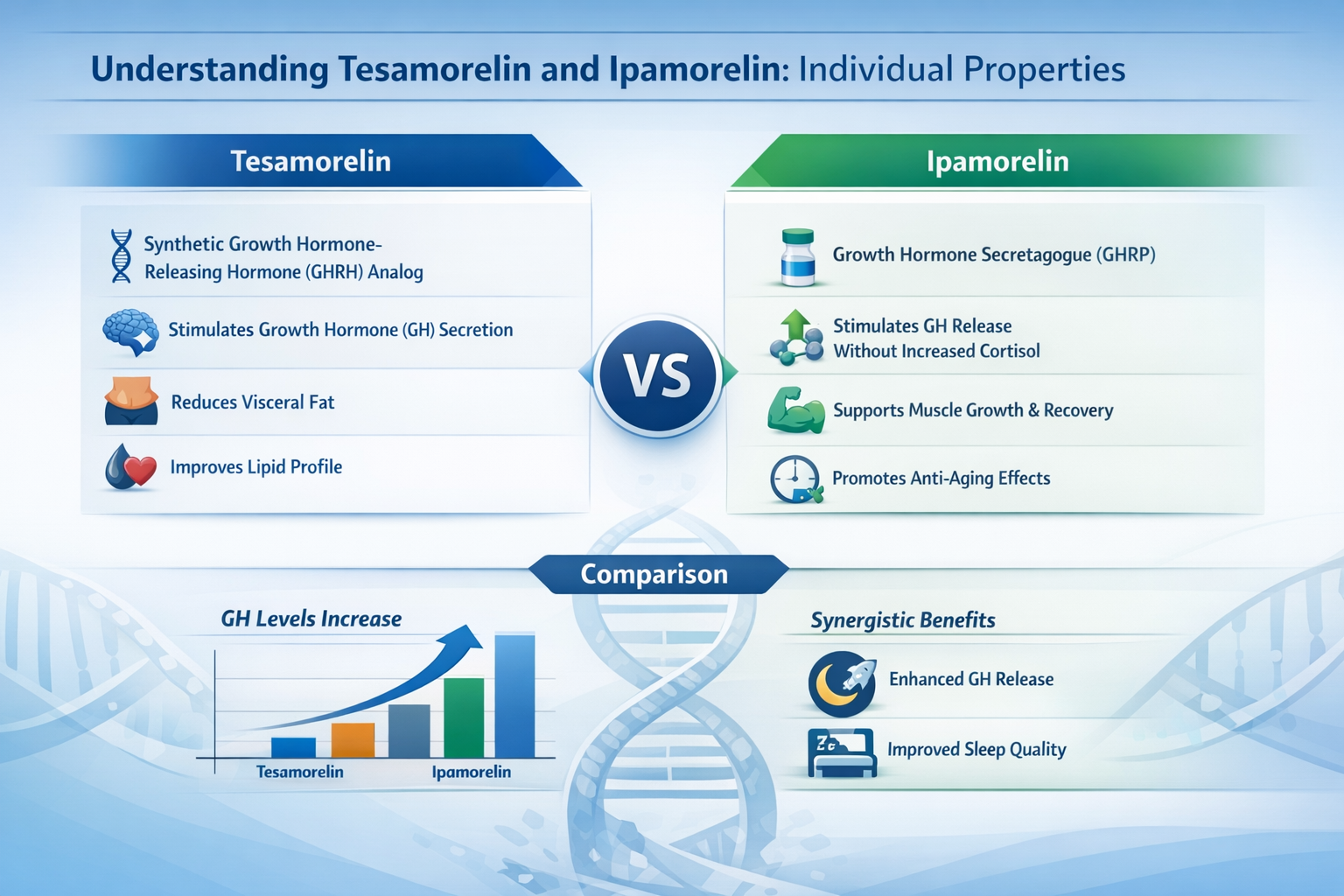 Professional landscape infographic (1536x1024) for article "Tesamorelin Ipamorelin Blend Benefits: Comprehensive Research Analysis for 2026"