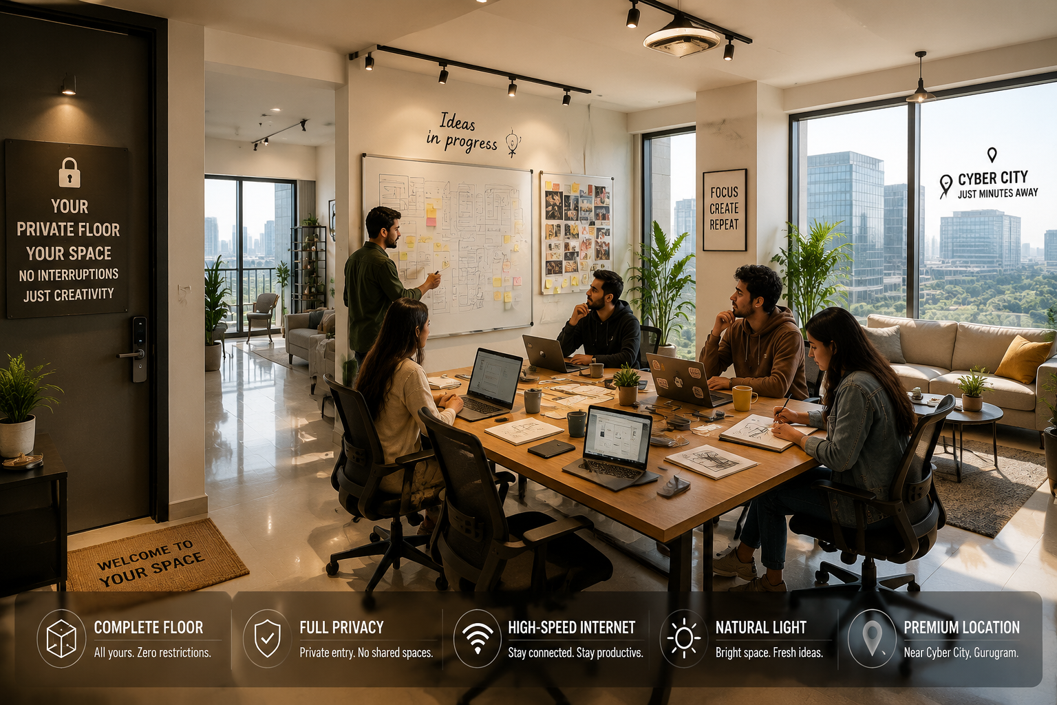 Detailed () image for the first H2 section, depicting a fully private AirBnB floor with a dedicated creative workshop setup