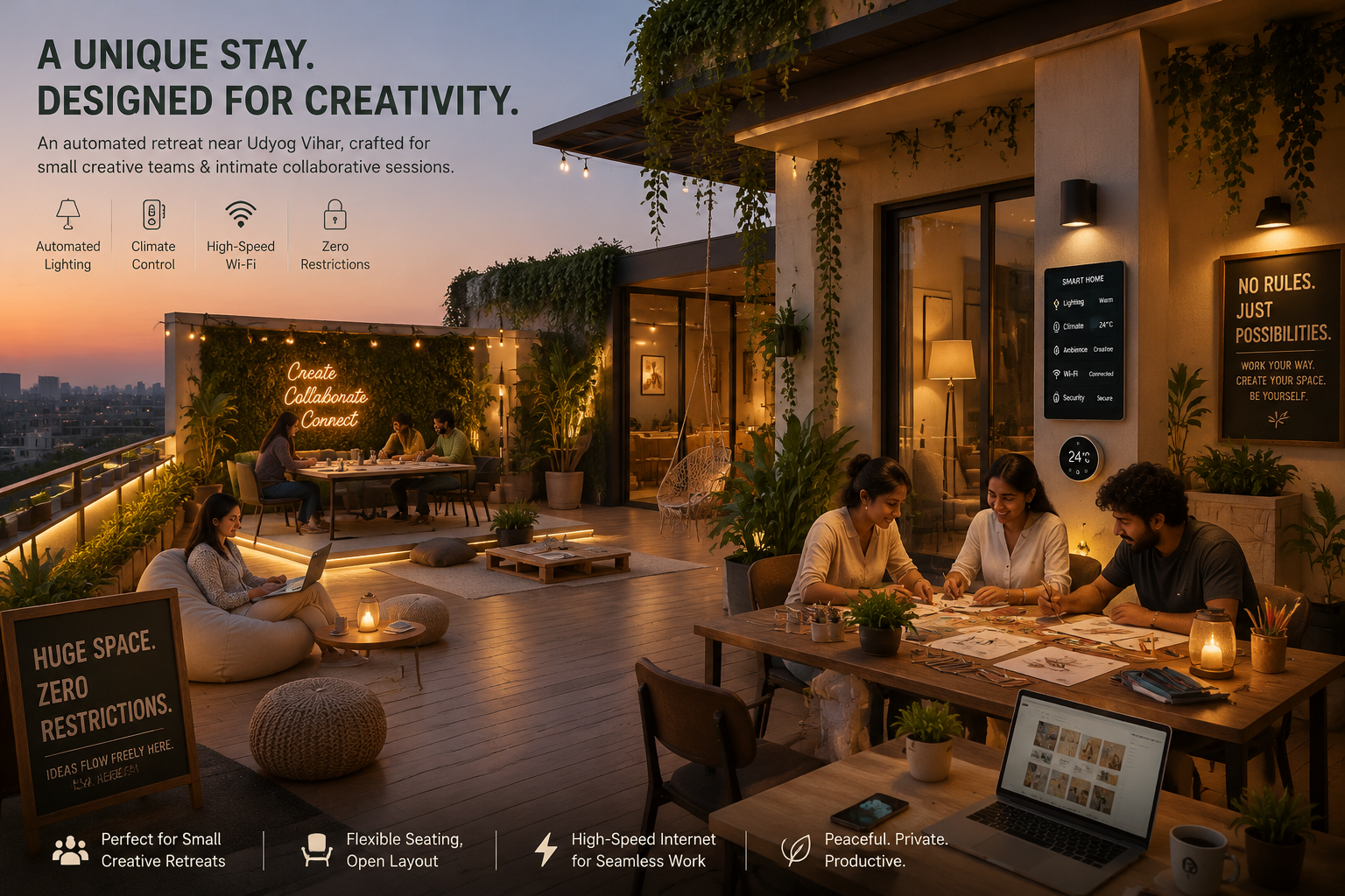 Detailed () image for the second H2 section, focusing on an automated, unique stay near Udyog Vihar, specifically designed
