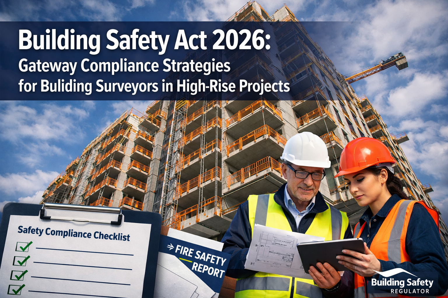 Professional () hero image featuring 'Building Safety Act 2026: Gateway Compliance Strategies for Building Surveyors in