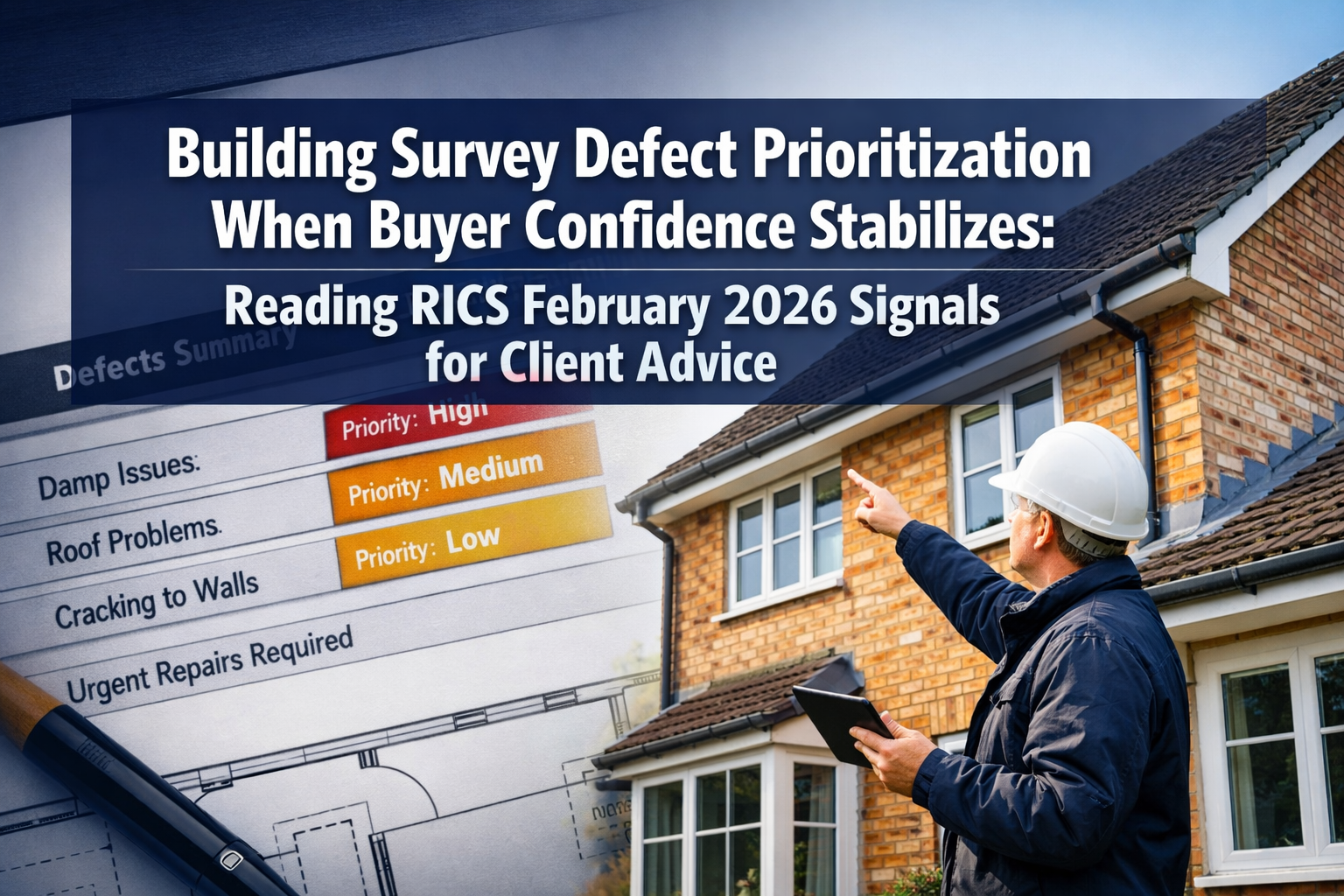 Professional () hero image with 'Building Survey Defect Prioritization When Buyer Confidence Stabilizes: Reading RICS