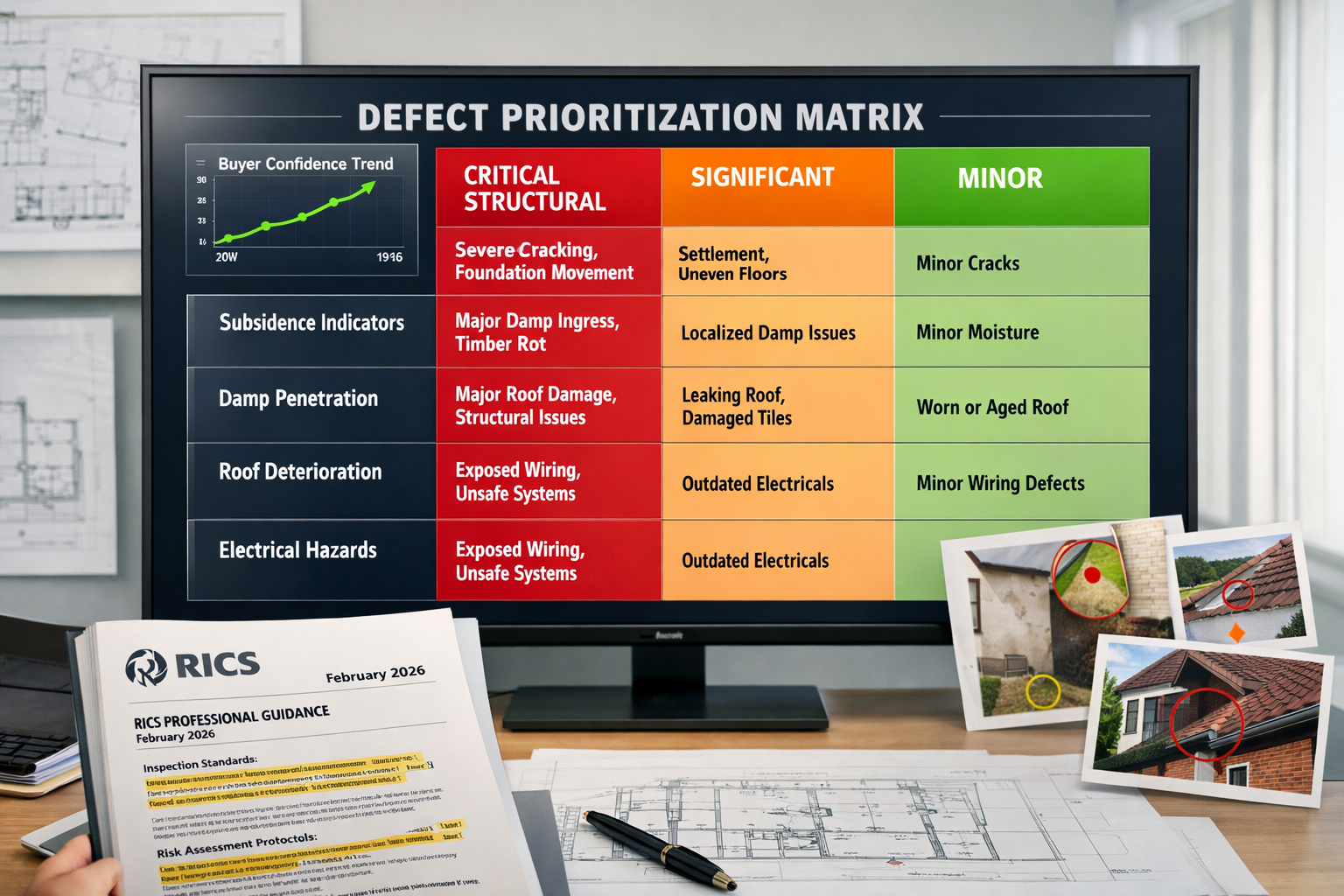 () editorial image showing detailed defect prioritization matrix with three-tier classification system displayed on large