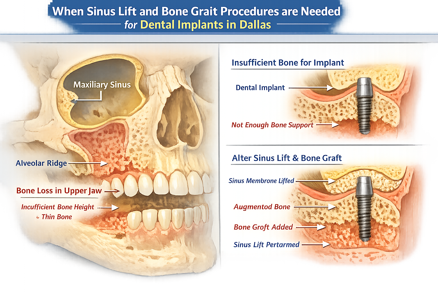 A detailed landscape format (1536x1024) image illustrating the anatomy of the upper jaw, specifically highlighting the maxillary sinus and a