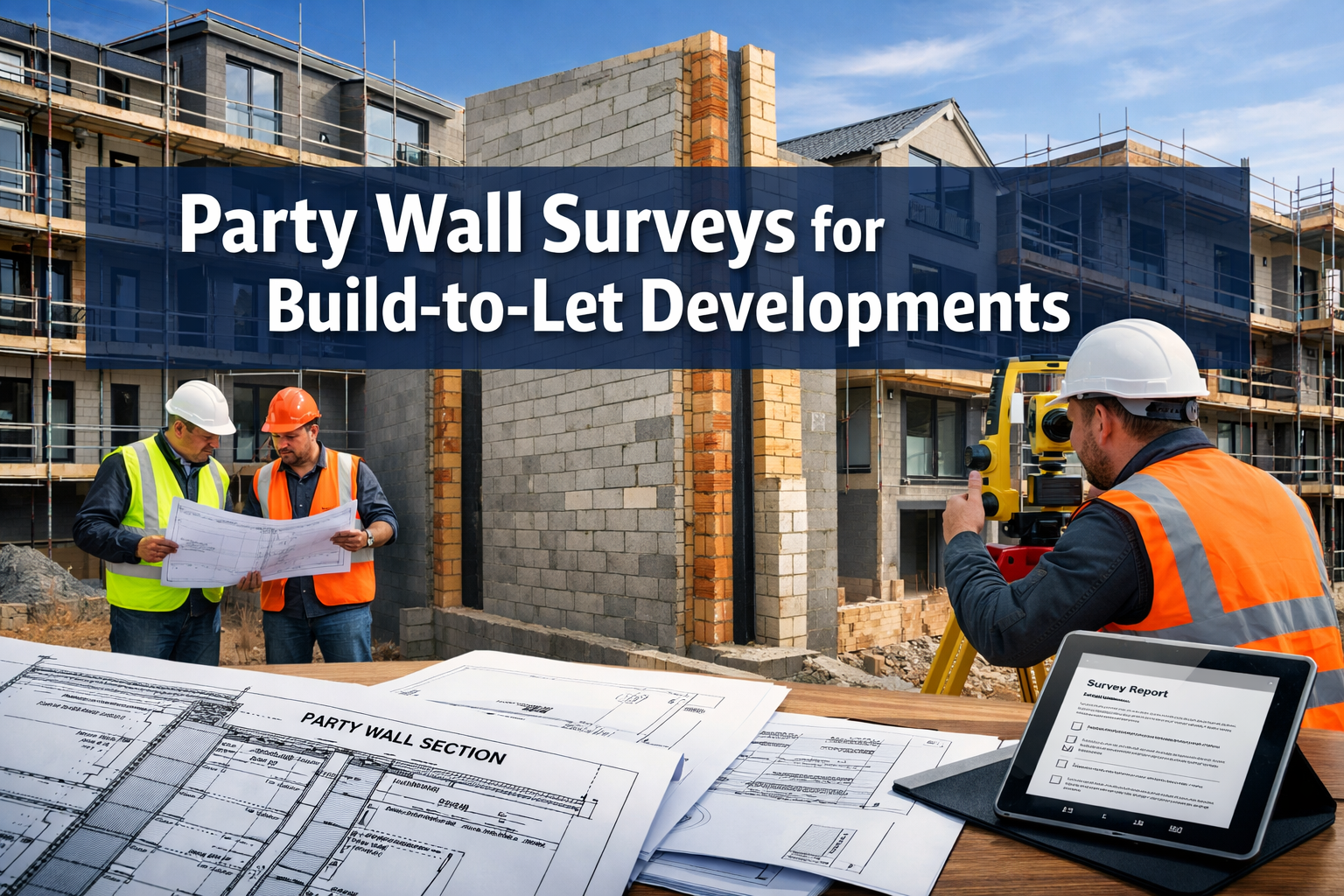 Professional () hero image featuring 'Party Wall Surveys for Build-to-Let Developments' in extra large white with dark and