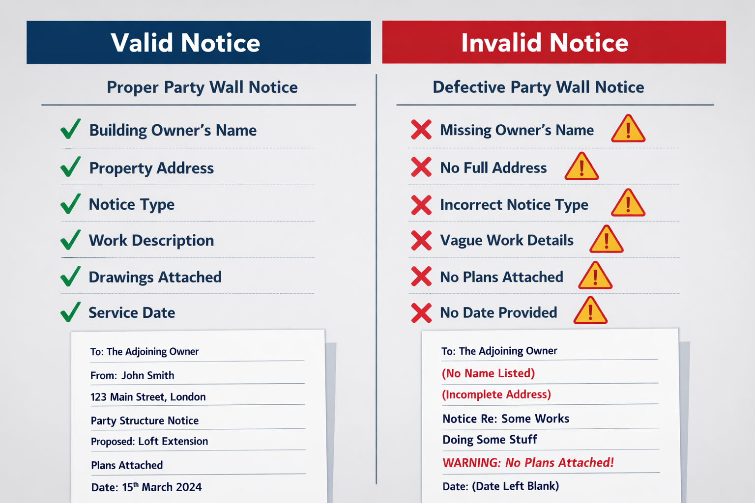 () concept illustration showing a side-by-side comparison infographic style: left panel shows a correctly completed party