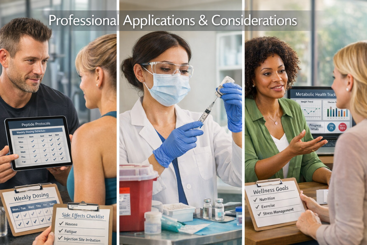 Professional lifestyle and application guide illustration (1536x1024) showing practical implementation scenarios for healthcare professional