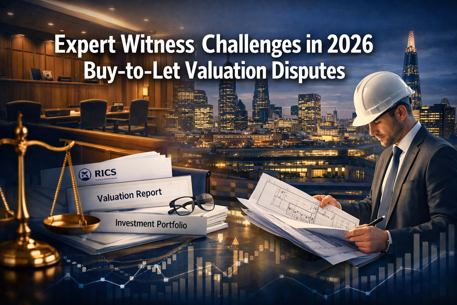 Professional () hero image featuring 'Expert Witness Challenges in 2026 Buy-to-Let Valuation Disputes' in extra large white