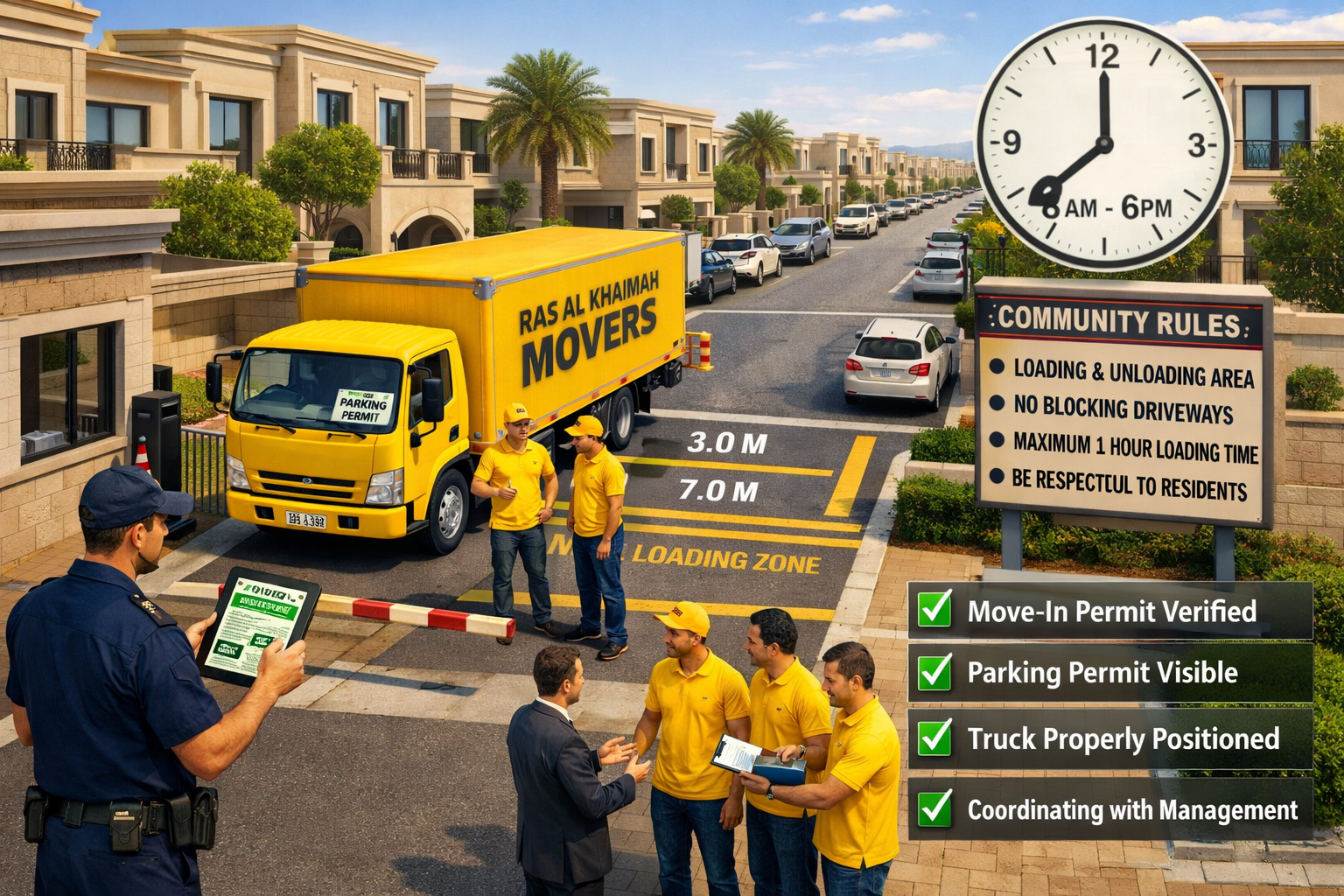 user this color for image #fbd01c. put this color on worker's Tshirt and on truck. Comprehensive landscape format (1536x1024) illustration o