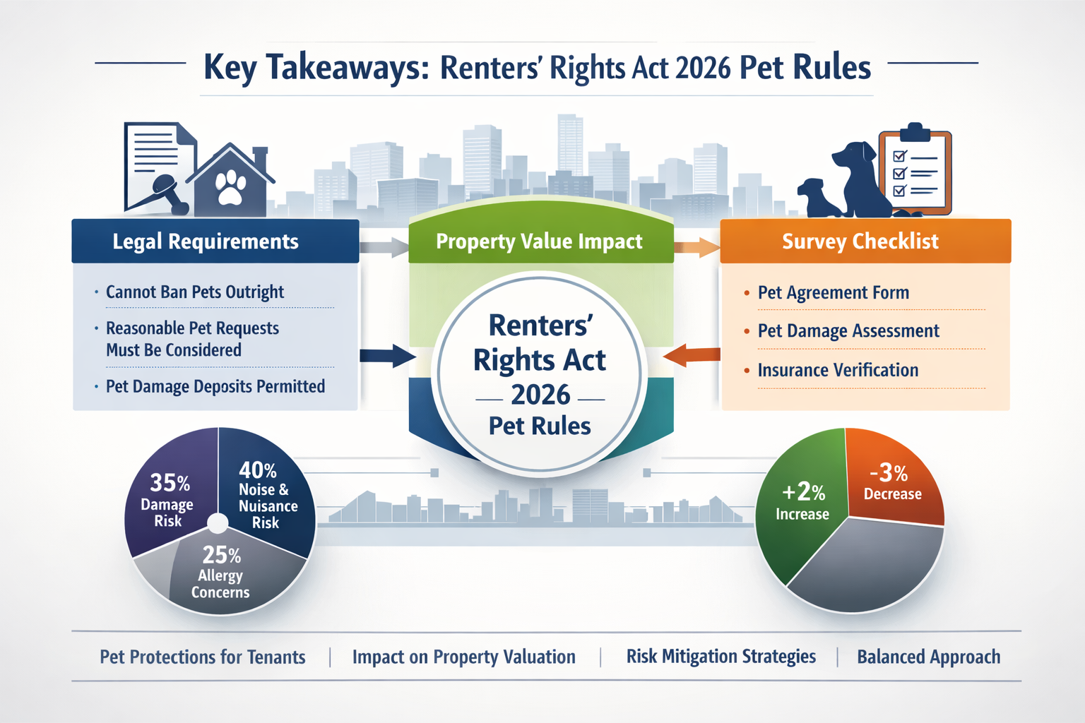 Comprehensive infographic landscape layout () visualizing 'Key Takeaways' for Renters' Rights Act 2026 Pet Rules, featuring