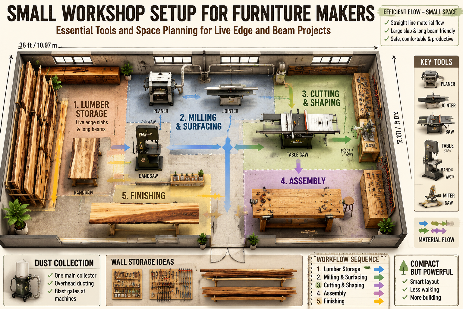 Smart Space Planning and Layout for Compact Live Edge & Beam Work