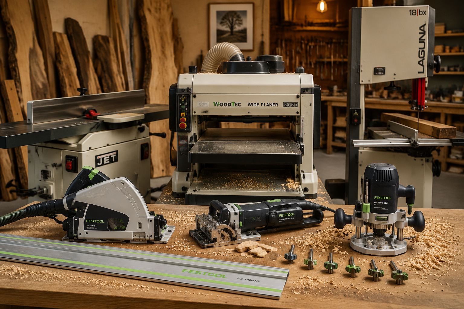Essential Tools for Live Edge and Beam Projects in a Small Workshop