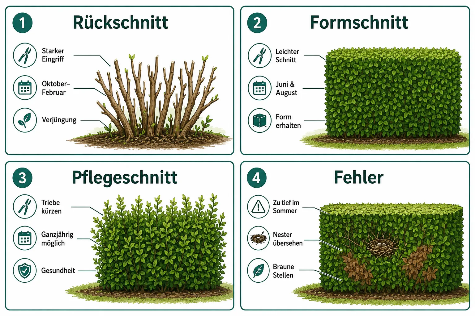 Unterschied zwischen Rückschnitt und Formschnitt bei Hecken