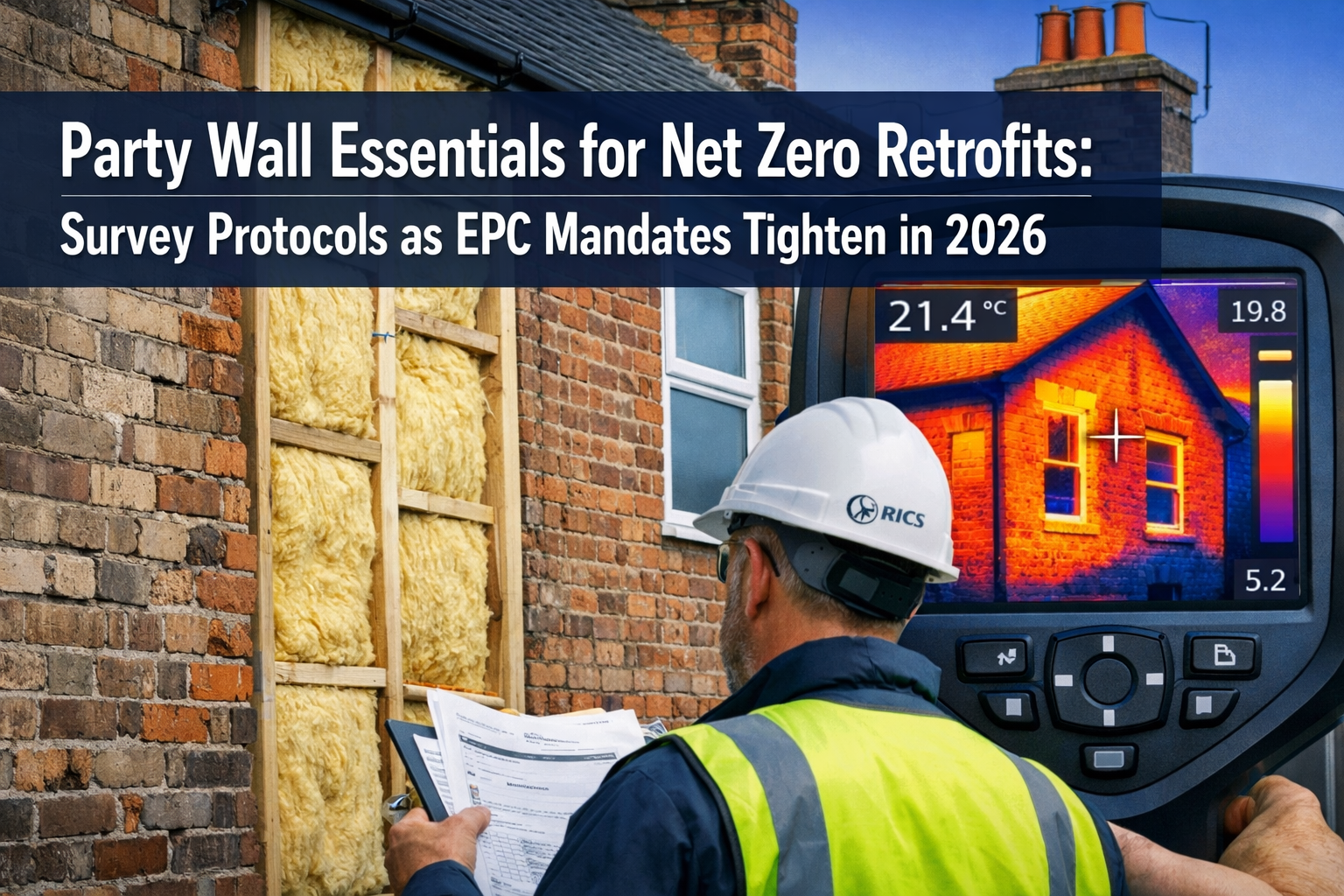 Professional () hero image featuring 'Party Wall Essentials for Net Zero Retrofits: Survey Protocols as EPC Mandates Tighten