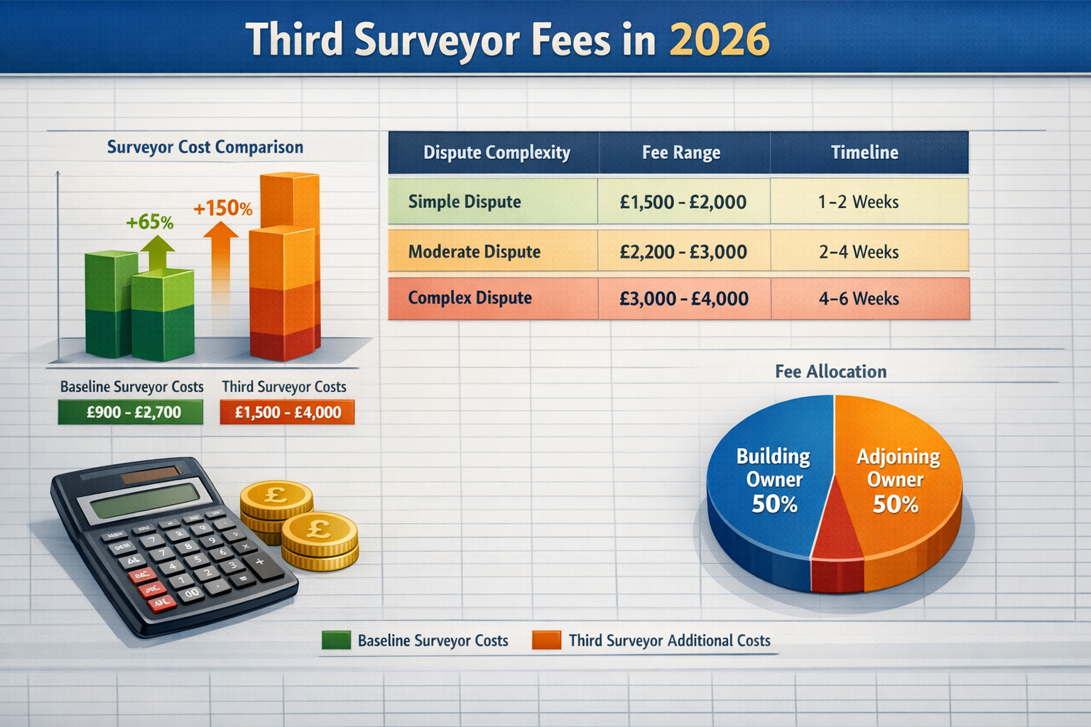 Detailed () image displaying comprehensive cost breakdown table for Third Surveyor fees in 2026, showing three columns: