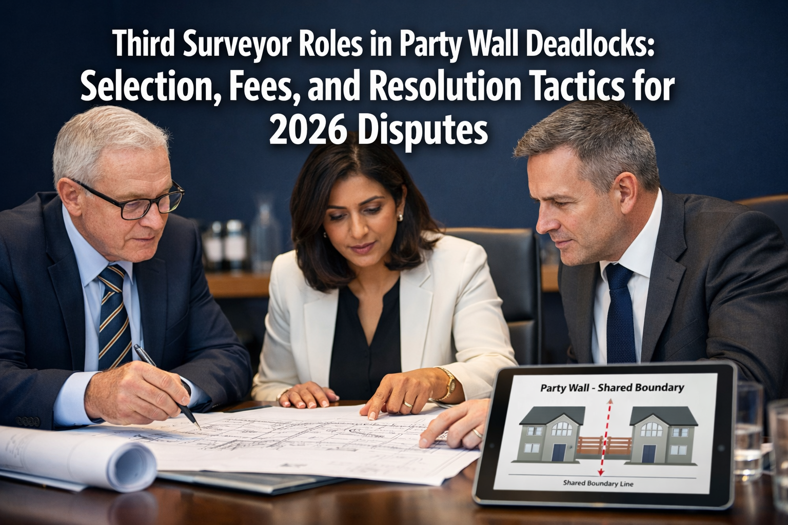 Professional () hero image with 'Third Surveyor Roles in Party Wall Deadlocks: Selection, Fees, and Resolution Tactics for