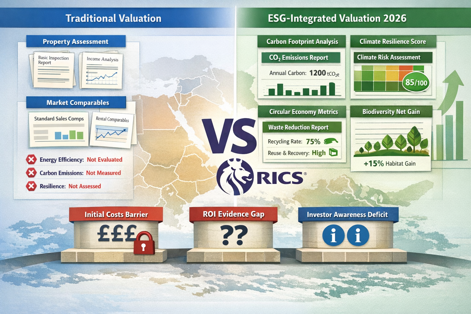 Detailed () showing split-screen comparison of sustainable building performance metrics for dispute resolution. Left side