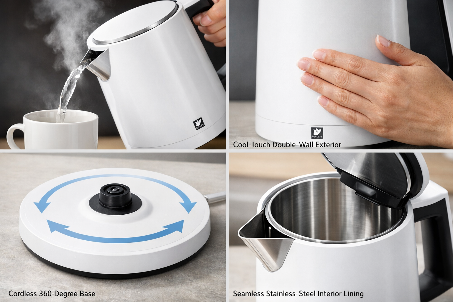 Detailed showcase of ZWILLING Enfinigy Cool Touch 1.5-Liter Electric Kettle Pro highlighting key features in action — steam