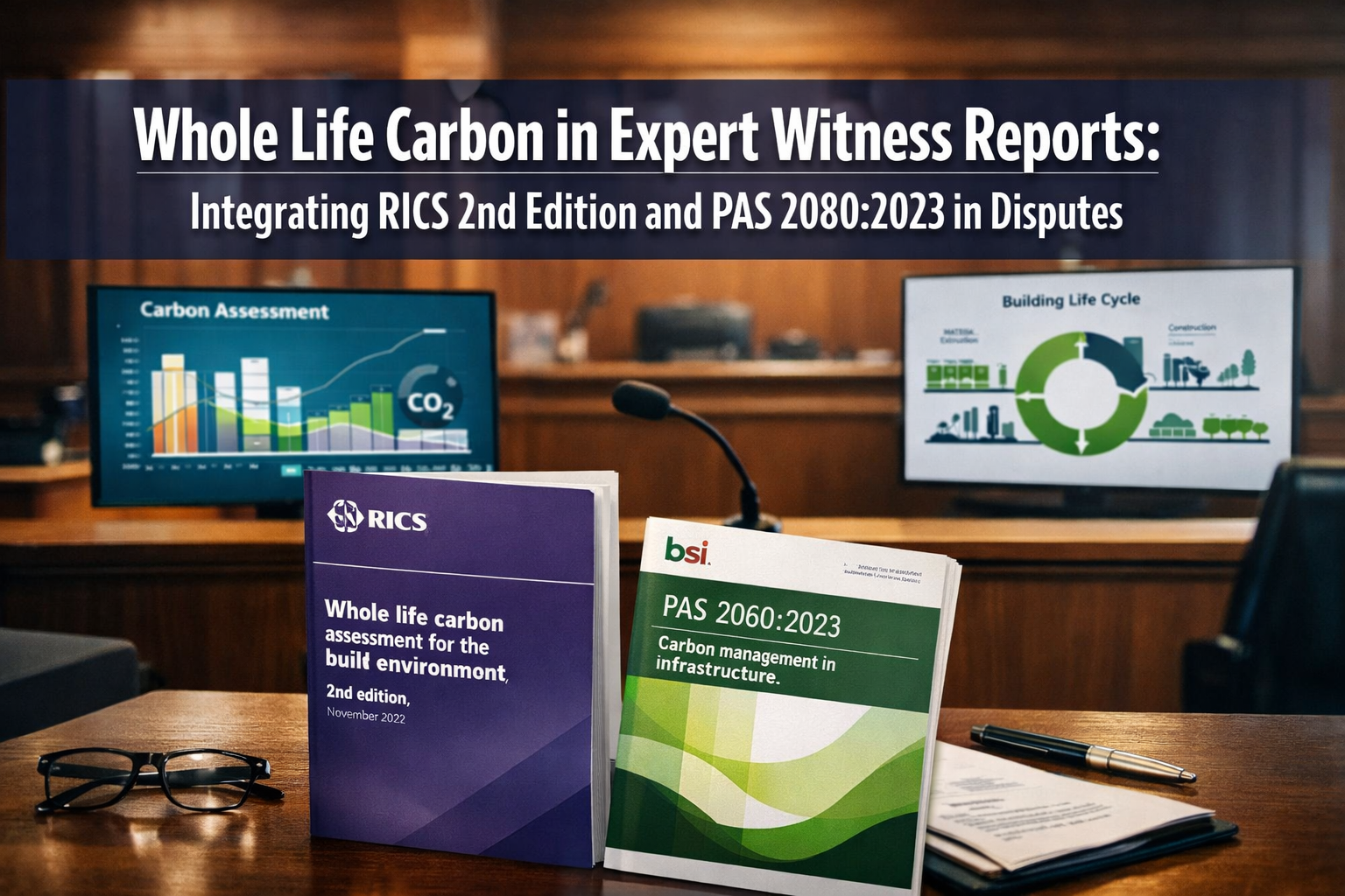 Professional () hero image with 'Whole Life Carbon in Expert Witness Reports: Integrating RICS 2nd Edition and PAS 2080:2023