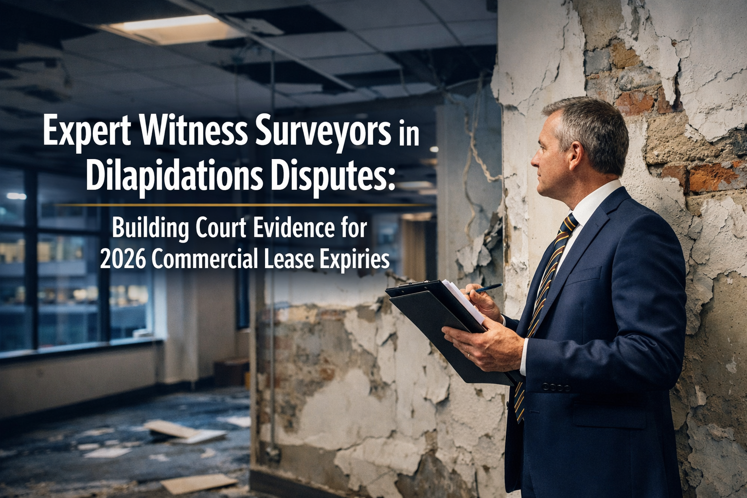 Professional () hero image with 'Expert Witness Surveyors in Dilapidations Disputes: Building Court Evidence for 2026