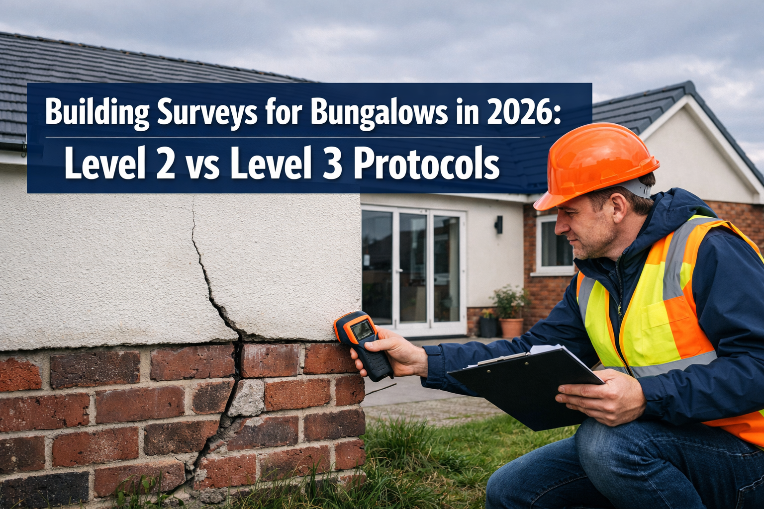 Professional () hero image with : 'Building Surveys for Bungalows in 2026: Level 2 vs Level 3 Protocols' in extra large