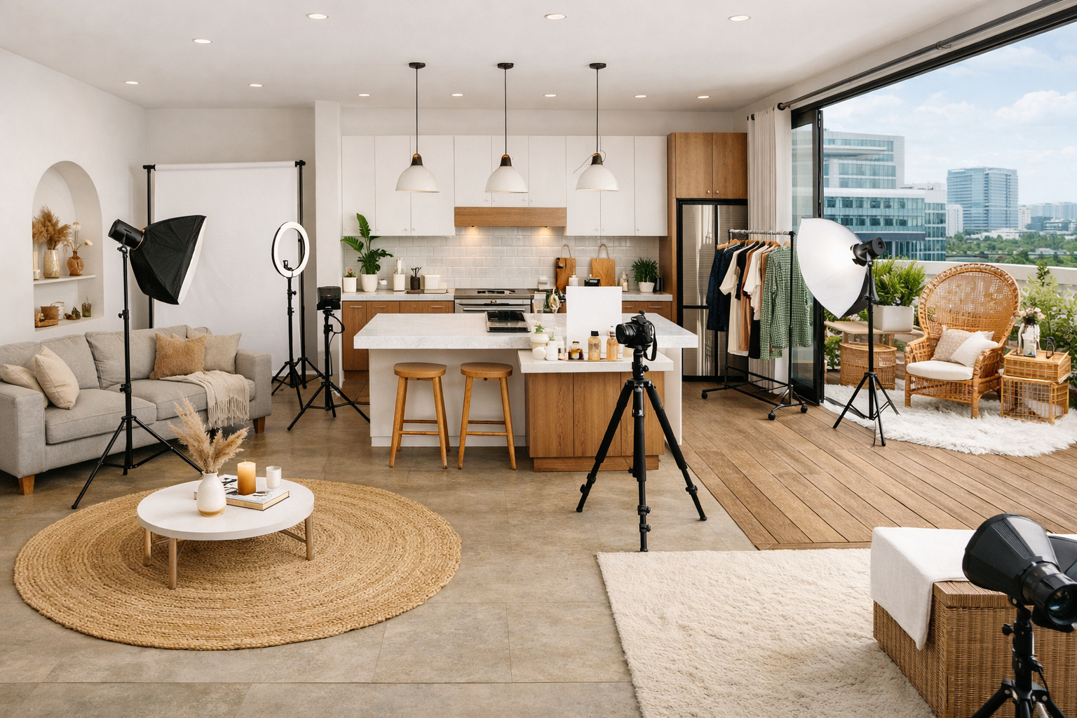 Detailed () image illustrating a diverse range of creative Airbnb spaces near Udyog Vihar and Cyber City in Gurgaon,