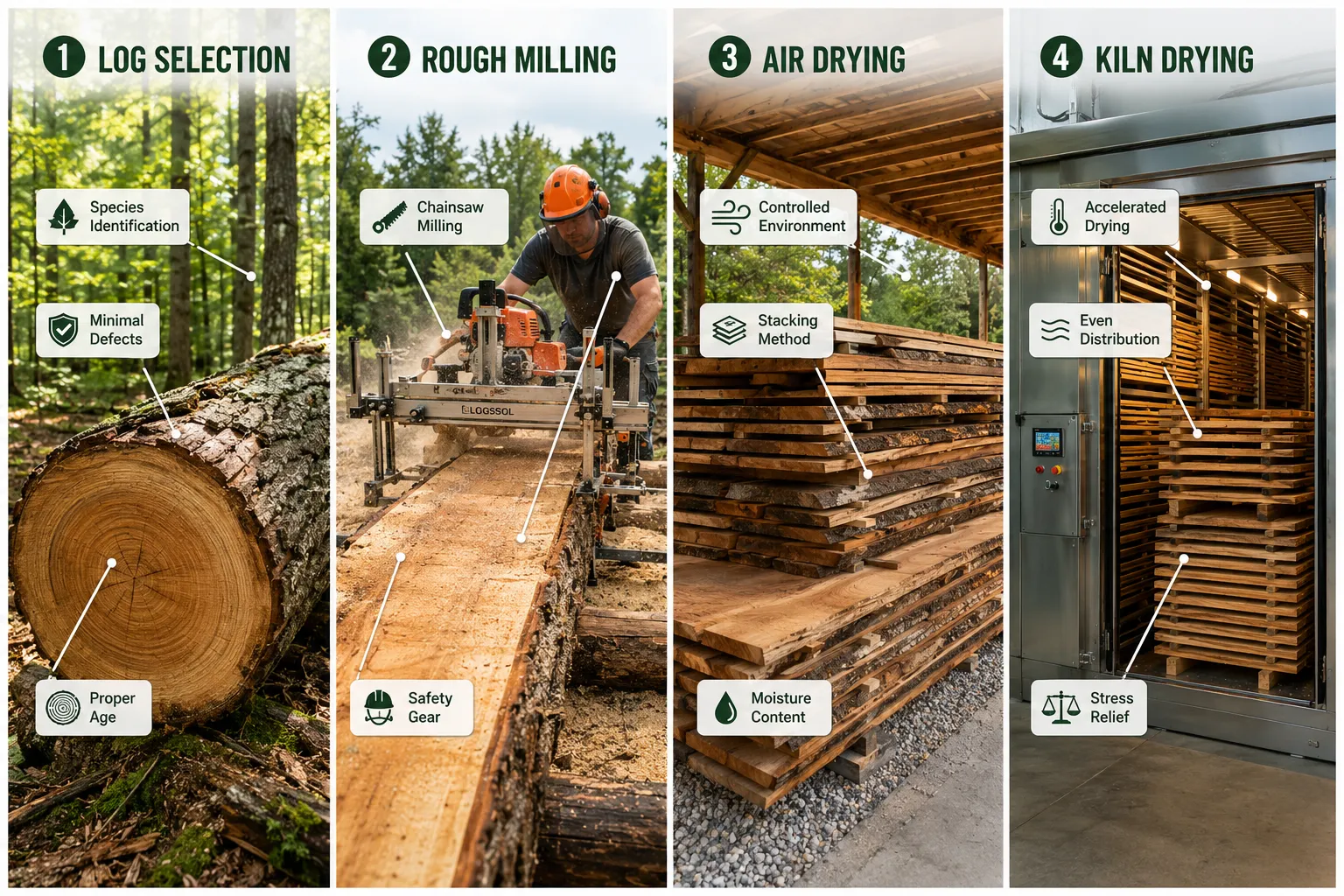 Initial Preparation and Rough Milling for Live-Edge Slabs